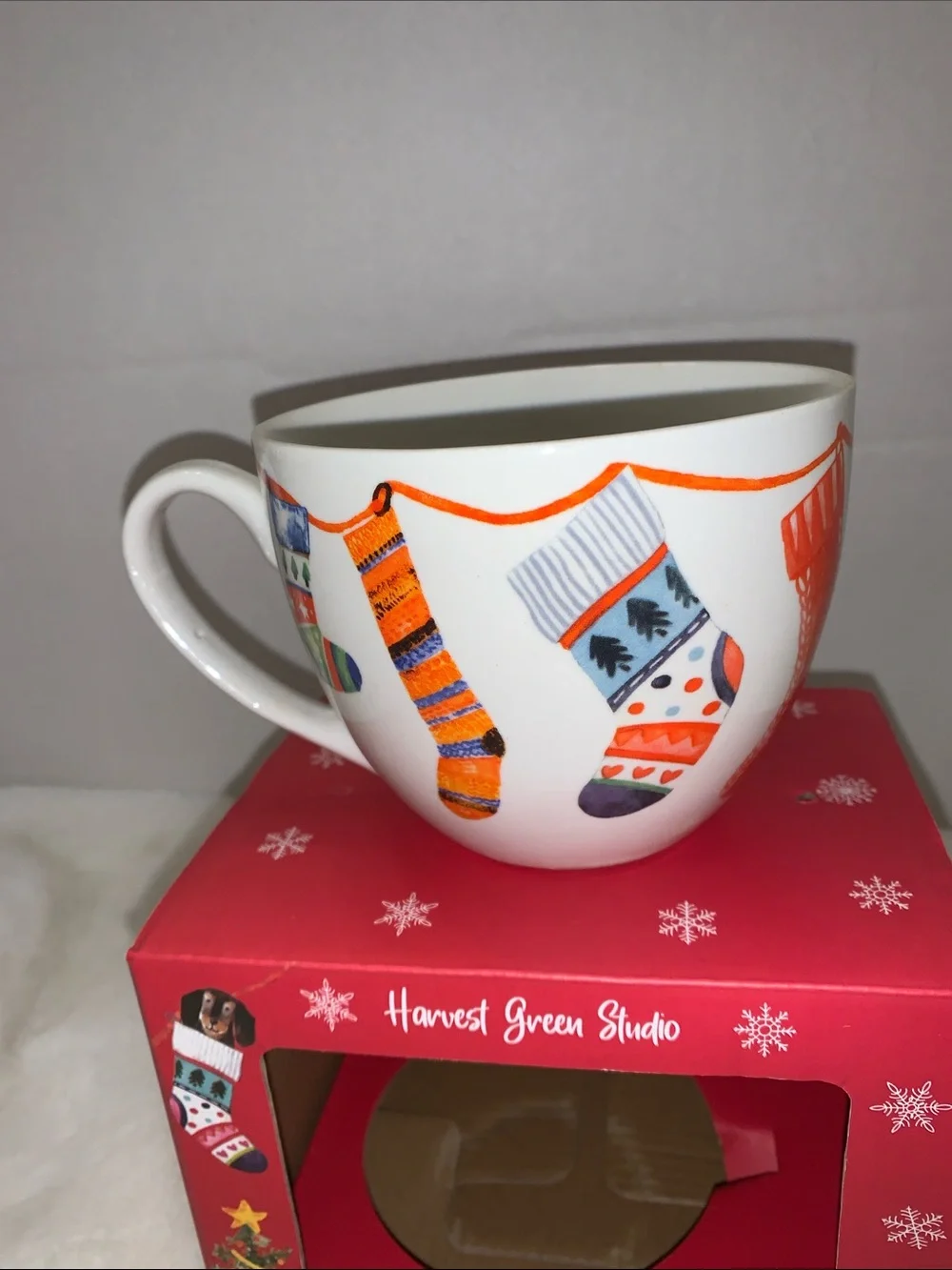 Christmas Stocking Dog Mug with Gold Spoon - White NIB